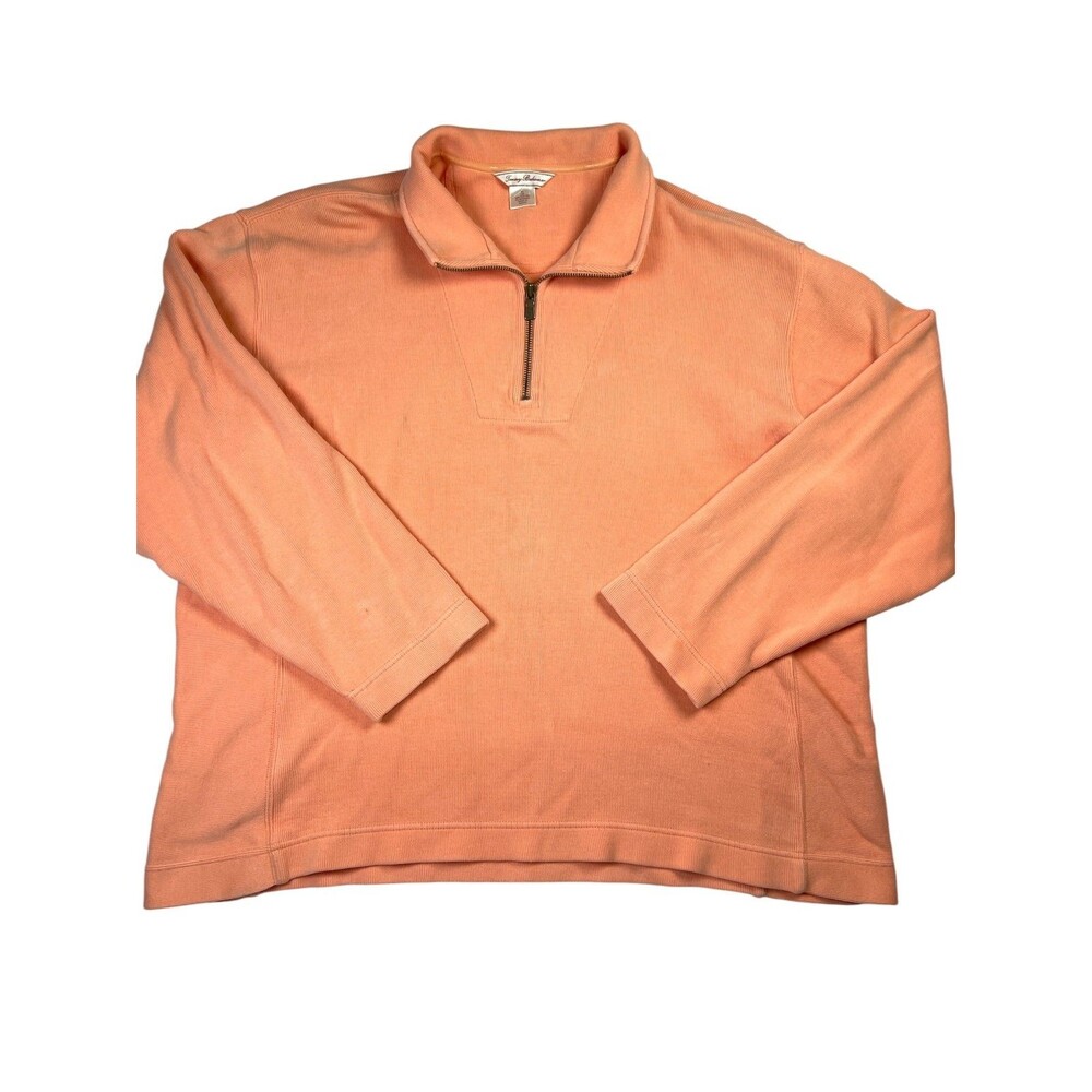 Tommy Bahama Sweater Men's XL Peach Cotton Stretch 1/4 Zip Long Sleeve Pullover